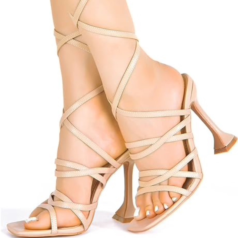 Cape Robbin Jenni Stiletto High Heels for Women, Lace Up Square Open Toe.